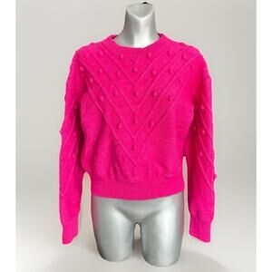 Fable Pink Bobble Knit Sweater Women’s Small Textured Cozy Pom Detail Pullover